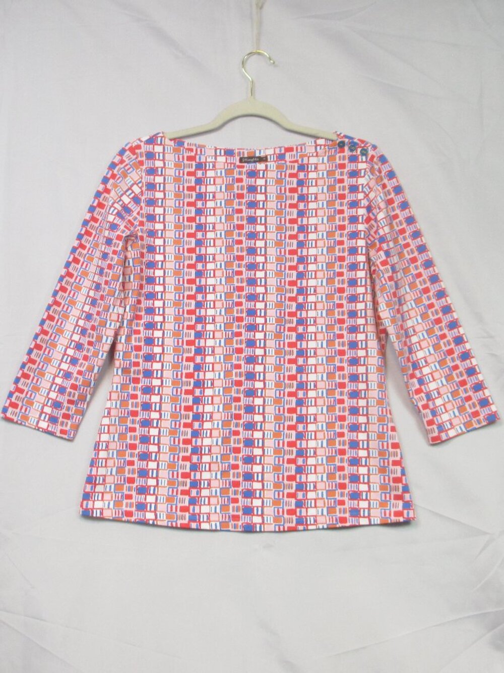 J. McLaughlin Catalina Cloth Geometric Print 3/4 Sleeve Button Shoulder Shirt M